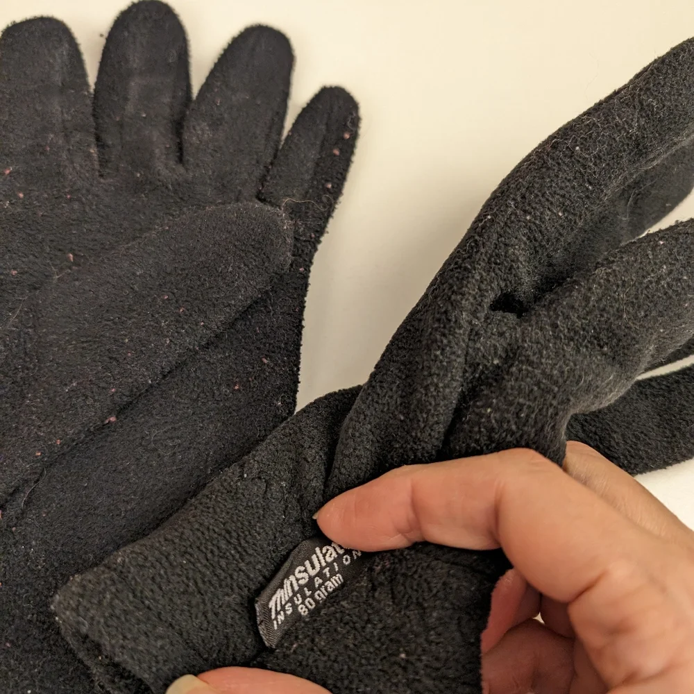 Black fleece Thinsulate fleece gloves Size M, Fuzzy, warm